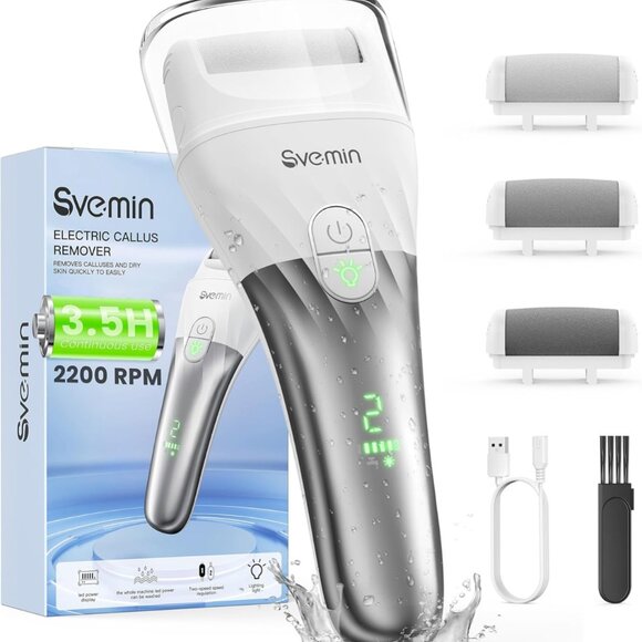 Electric Callus Remover for Feet - 2-Speed Rechargeable Pedicure Kit with 3 Roll - Picture 2 of 10